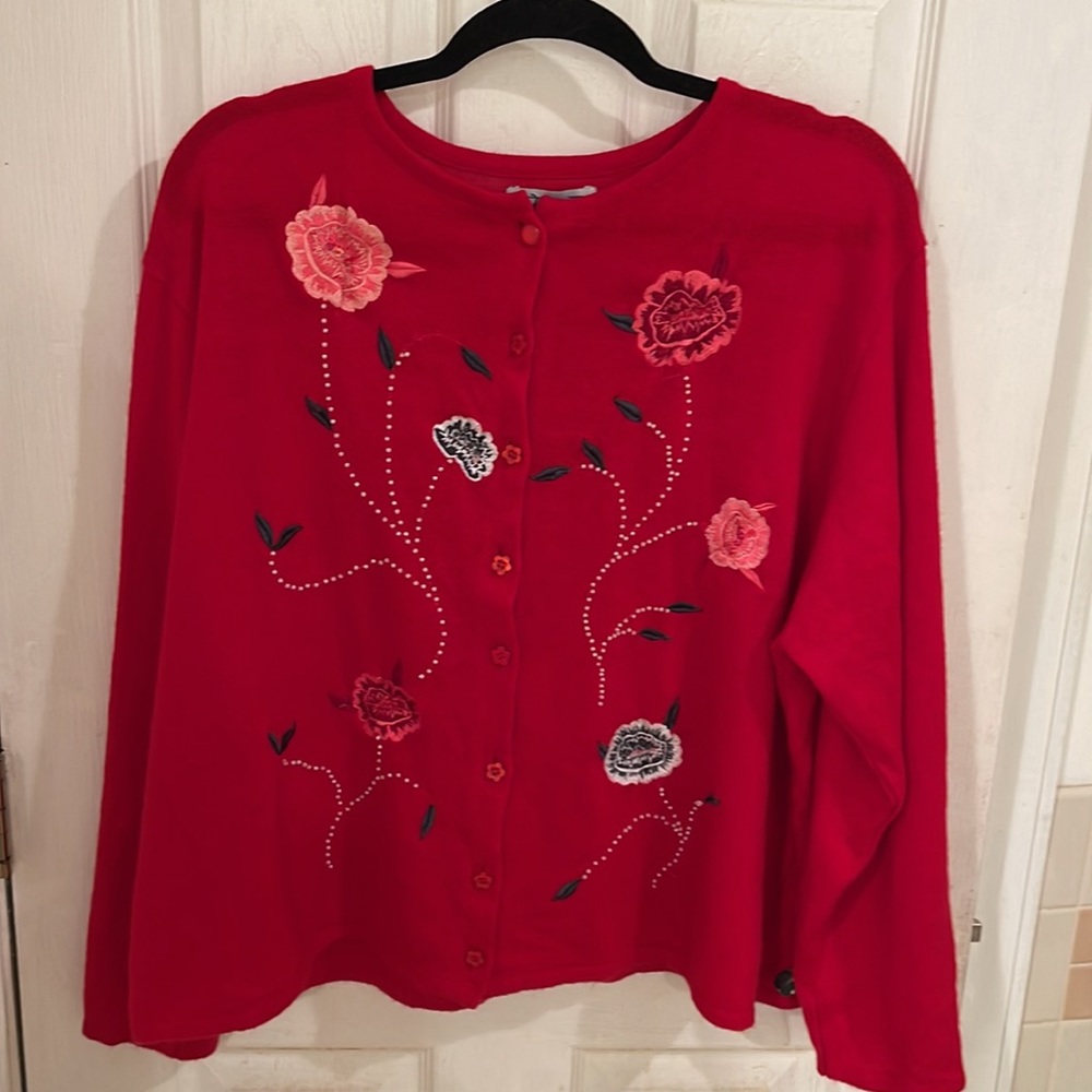 HABAND SWEATER BUTTON DOWN EMBROIDERED STITCHES SZ. XXL